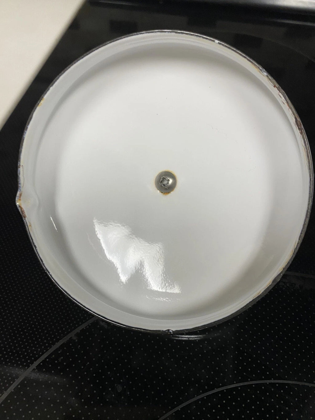 Vintage Enamel Lincoware Tea Pot Kettle White with Plastic Handle-Blue Flowers