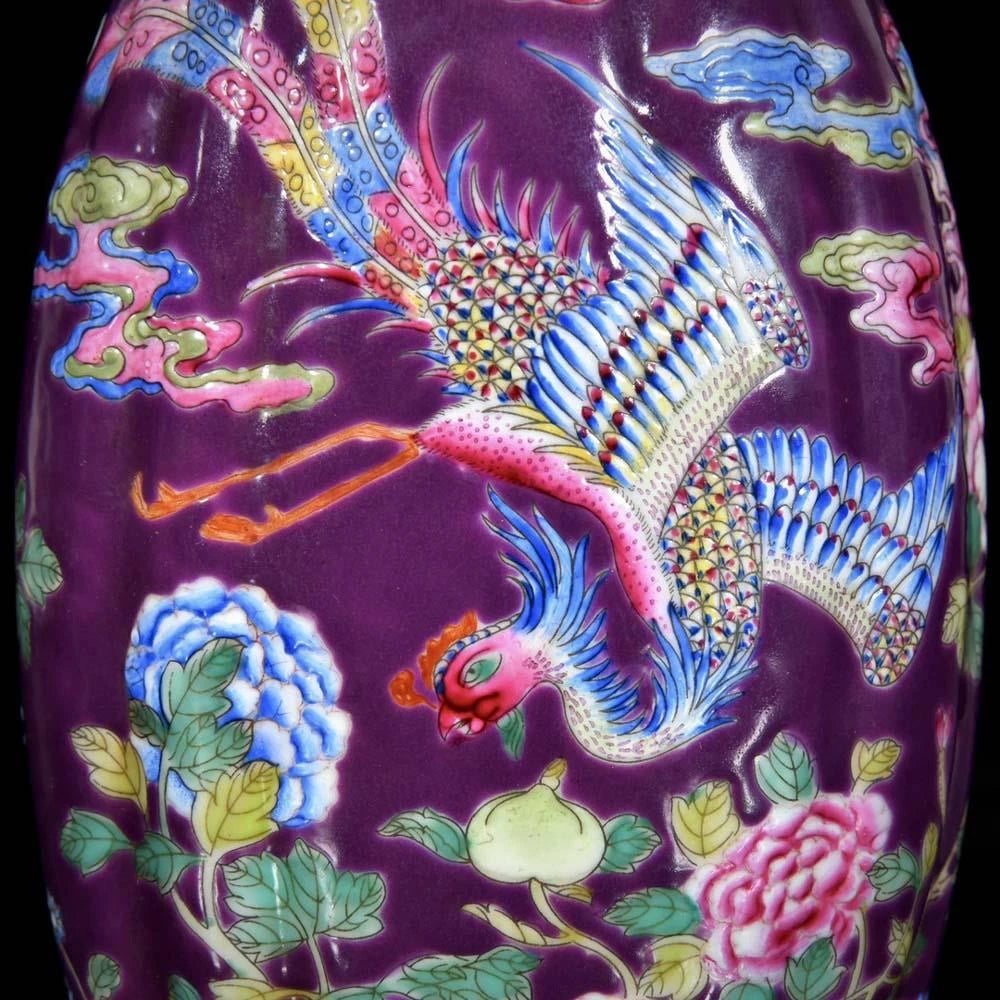 Qianlong Signed Old Chinese Colour Enamel Vase W/phoenix N3674