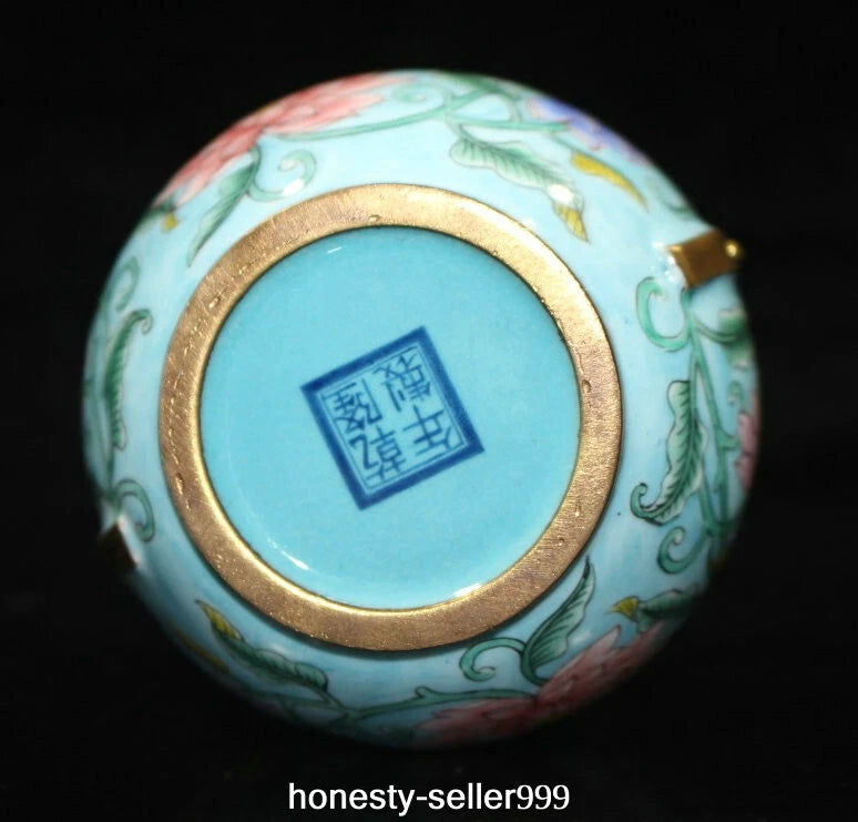 Qianlong Cloisonne Enamel Gilt Flower Pattern Handle Wine Teapot Flagon Statue