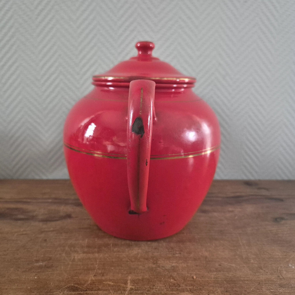 Vintage Enamel COFFEE POT Can Enamelware Tea kettle Red Kaffeekanne Koffiepot