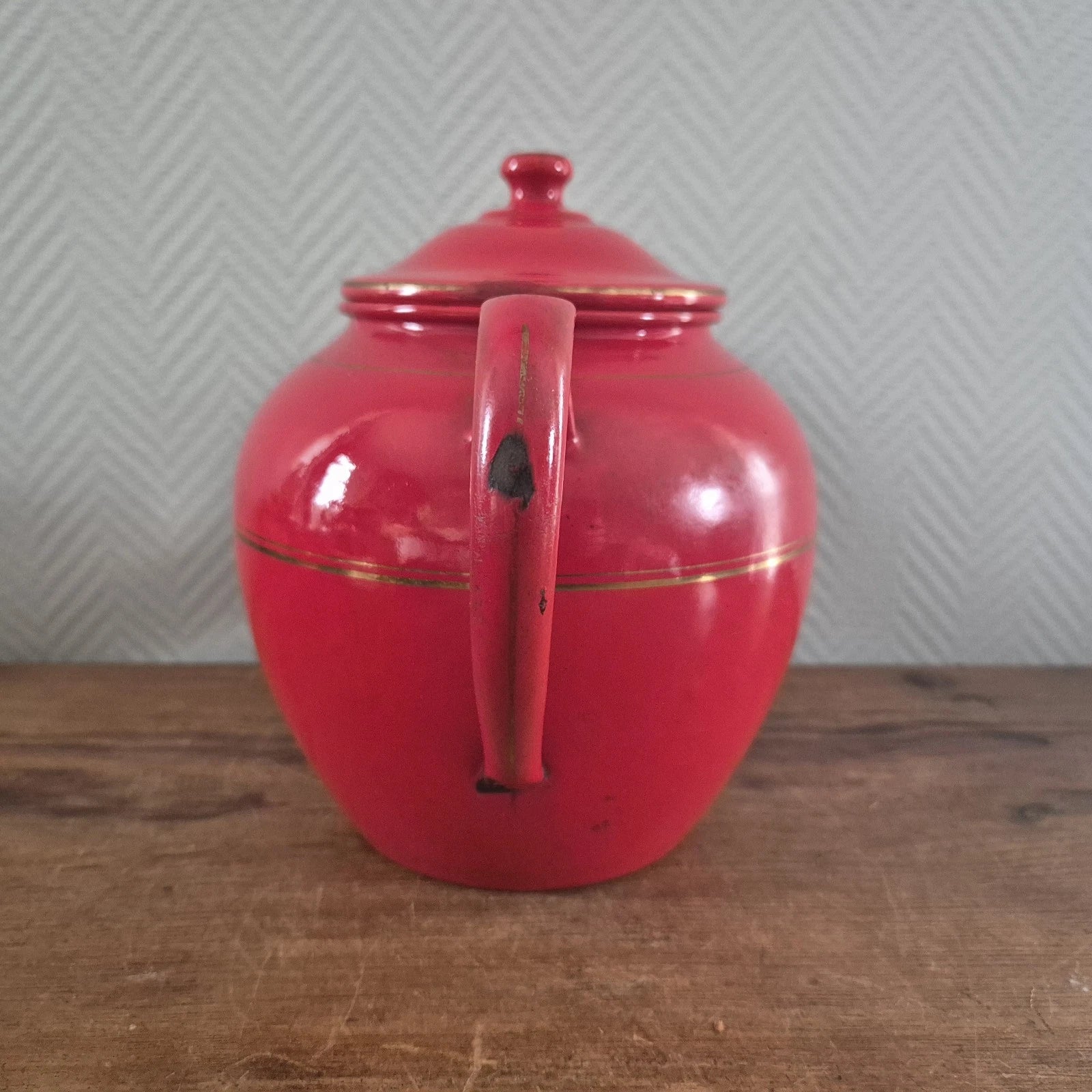 Vintage Enamel COFFEE POT Can Enamelware Tea kettle Red Kaffeekanne Koffiepot