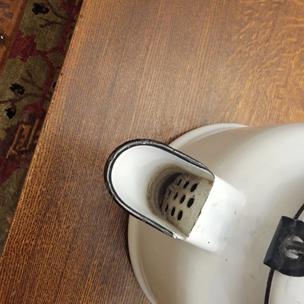 Vintage Enamelware Tea Kettle White Black