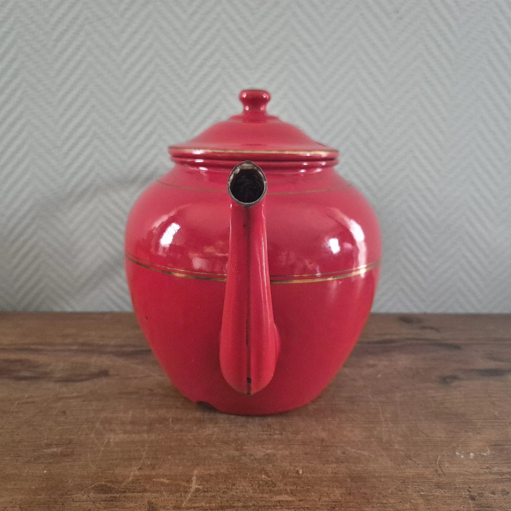 Vintage Enamel COFFEE POT Can Enamelware Tea kettle Red Kaffeekanne Koffiepot