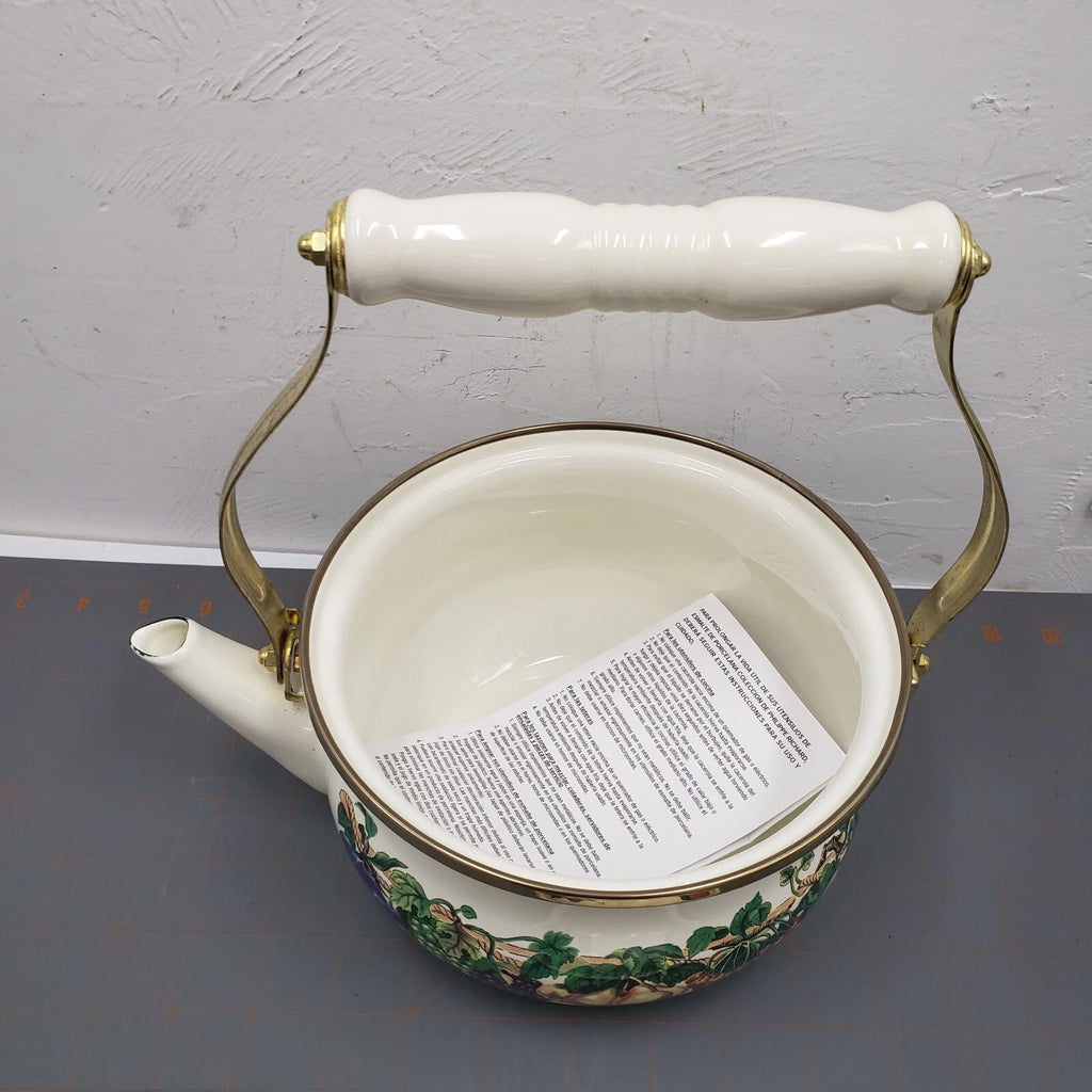 VTG Tabletops Unlimited Enamelware Kensington Garden 2 Qt Tea Kettle NIB