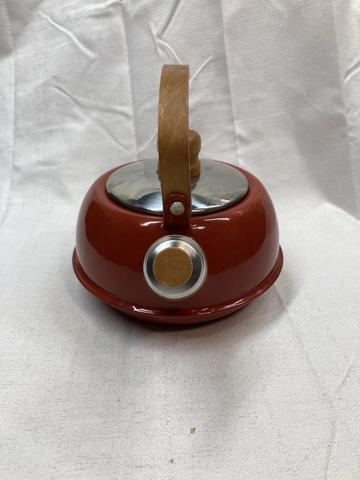 Vintage Teapot Kettle Brown MCM Retro Wooden Handle Japan Coffee Enamel