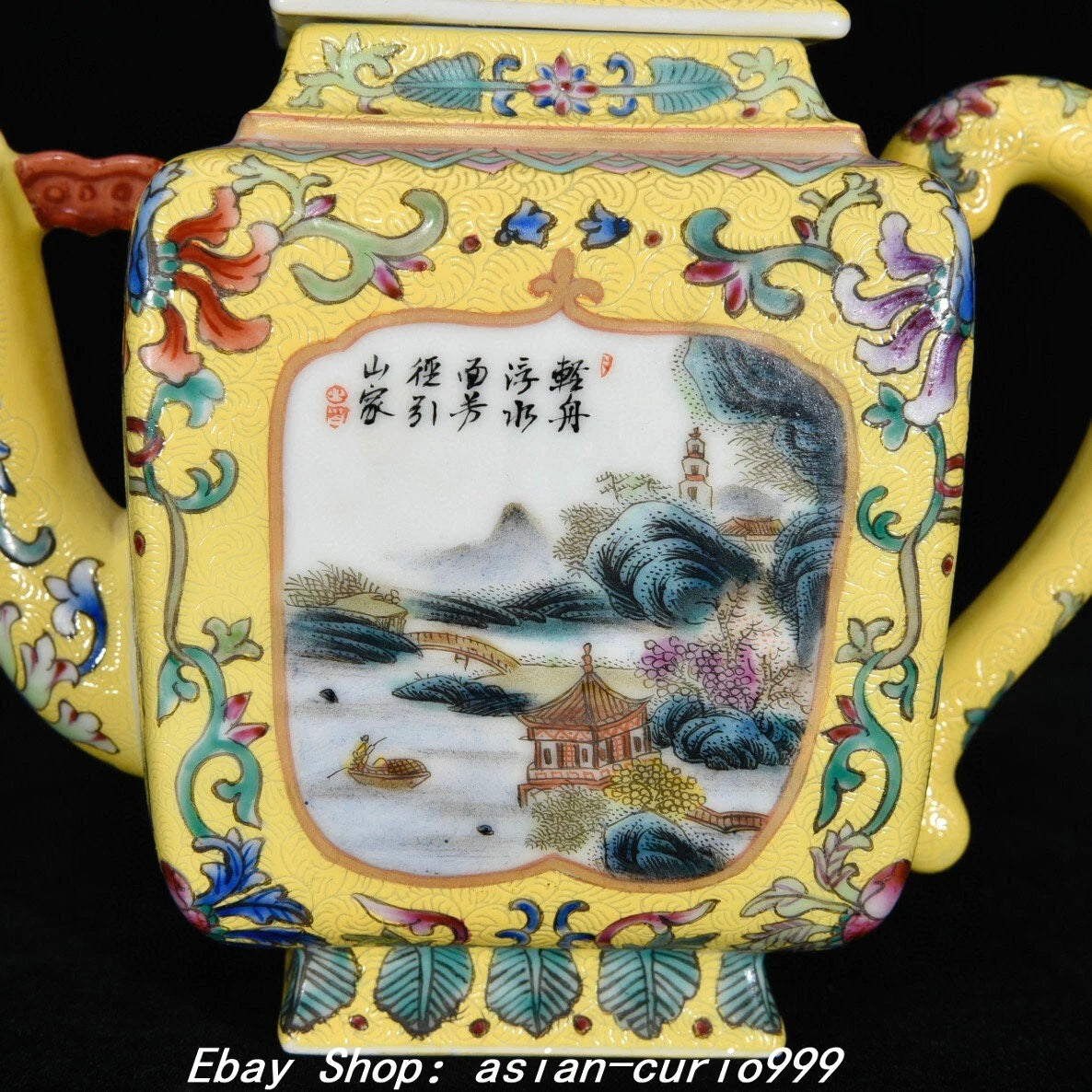 7" Qing Yongzheng Enamel Colour Porcelain Landscape Flower Wine Tea Pot Flagon