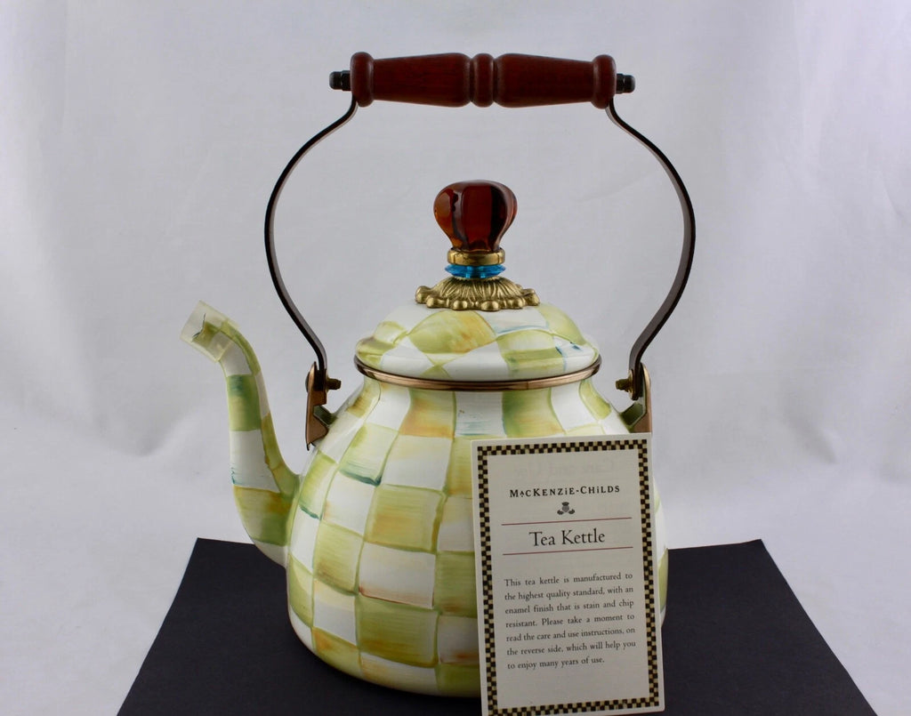 MACKENZIE CHILD PARCHMENT TEAPOT KETTLE ENAMEL AMBER FINIA - NEW