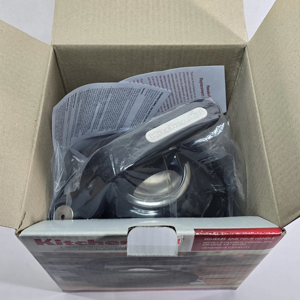 KitchenAid 2 Quart Whistling Porcelain Black Enamel Teakettle - Please Read
