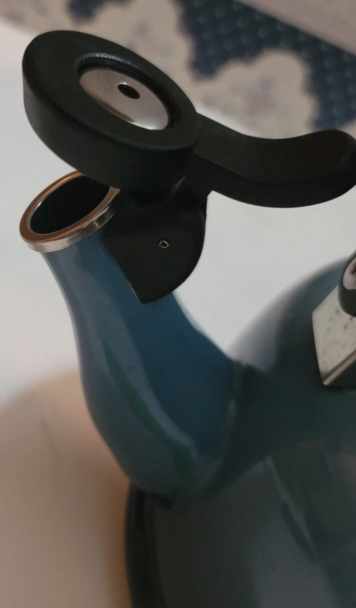 LeCreuset Tea Kettle Blue Enamel Black Handle Classic Style Teapot 1.25 Qt