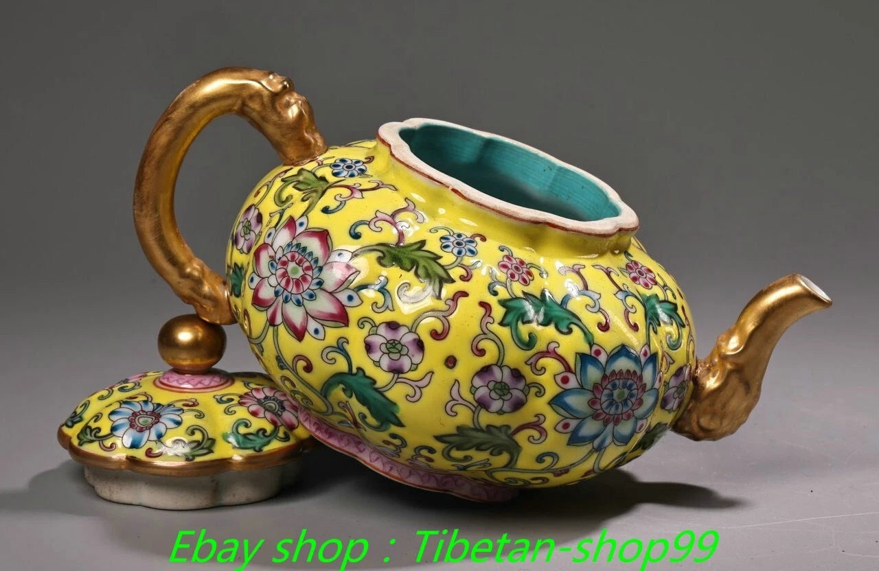 5.9''Old Qing Yongzheng Marked Enamel Colour Porcelain Gilt Wine Tea Pot Flagon