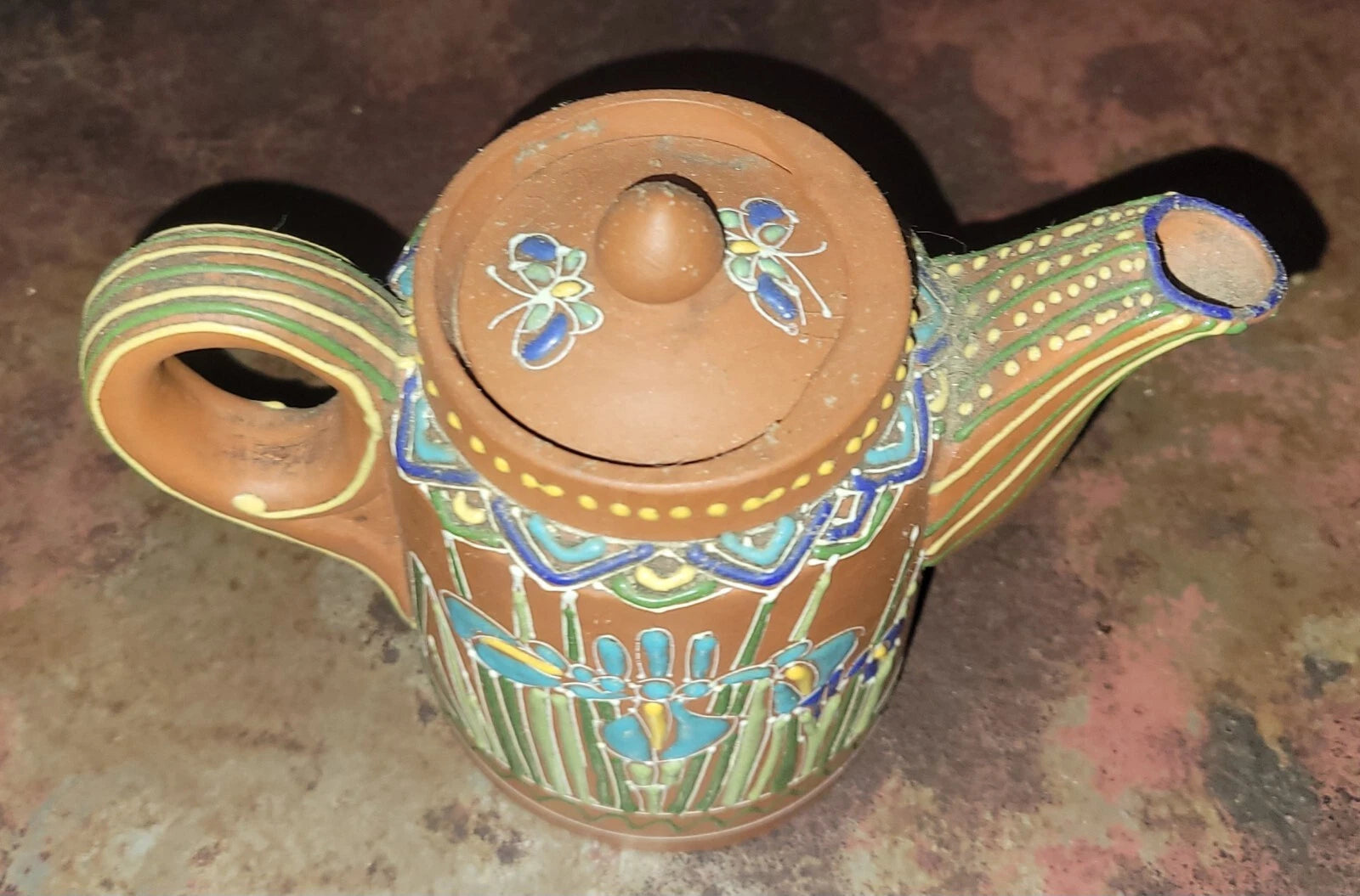 Vintage Chinese Enameled Moriage Decorated Yixing Teapot