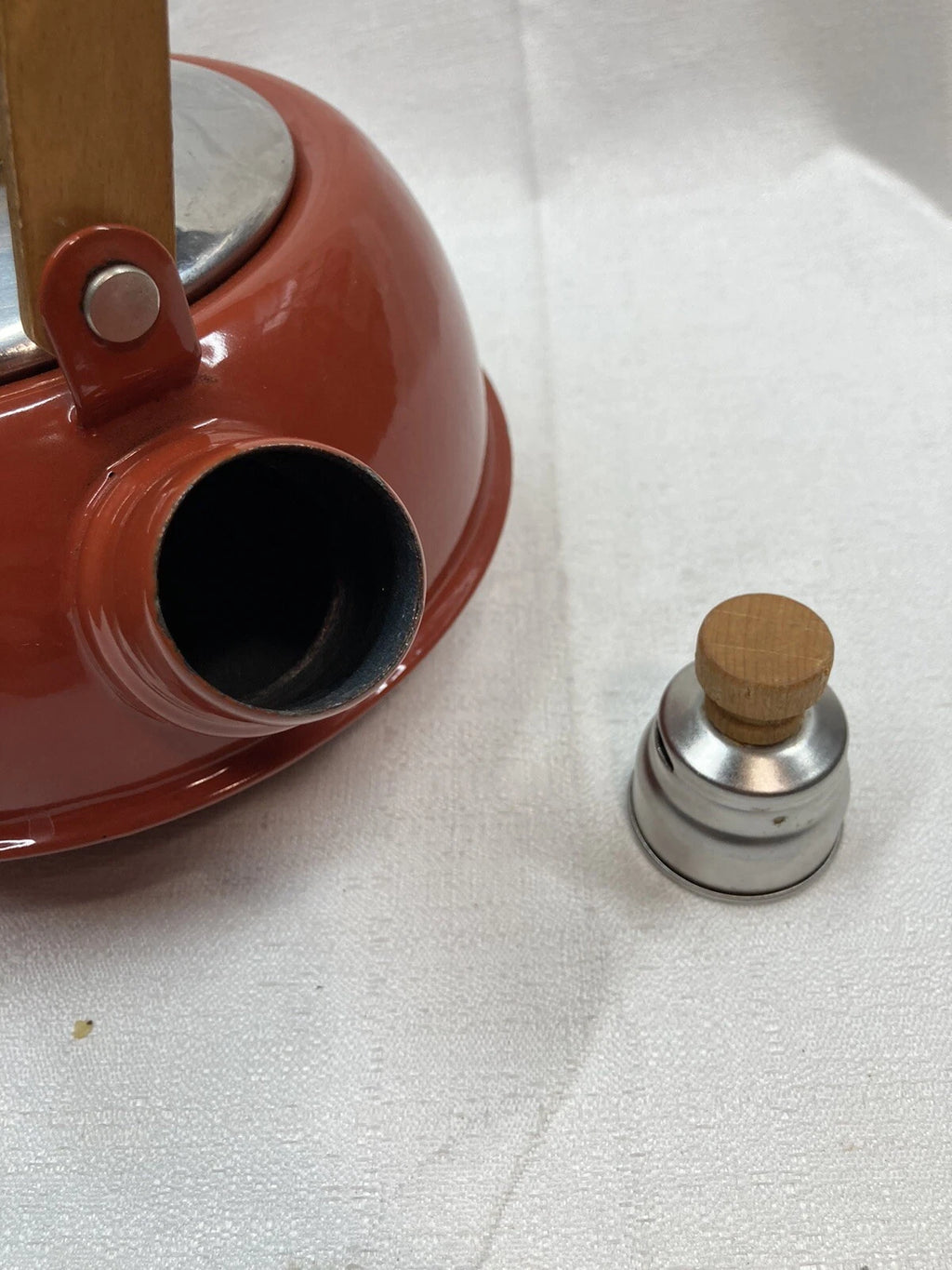 Vintage Teapot Kettle Brown MCM Retro Wooden Handle Japan Coffee Enamel