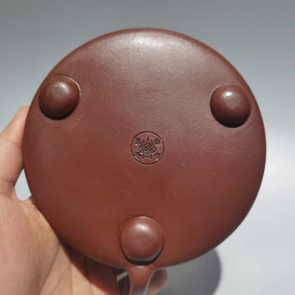 Yixing Purple Clay Teapot Hand-Coiled Ceremony Drainer Enameled Gilded Sculpted