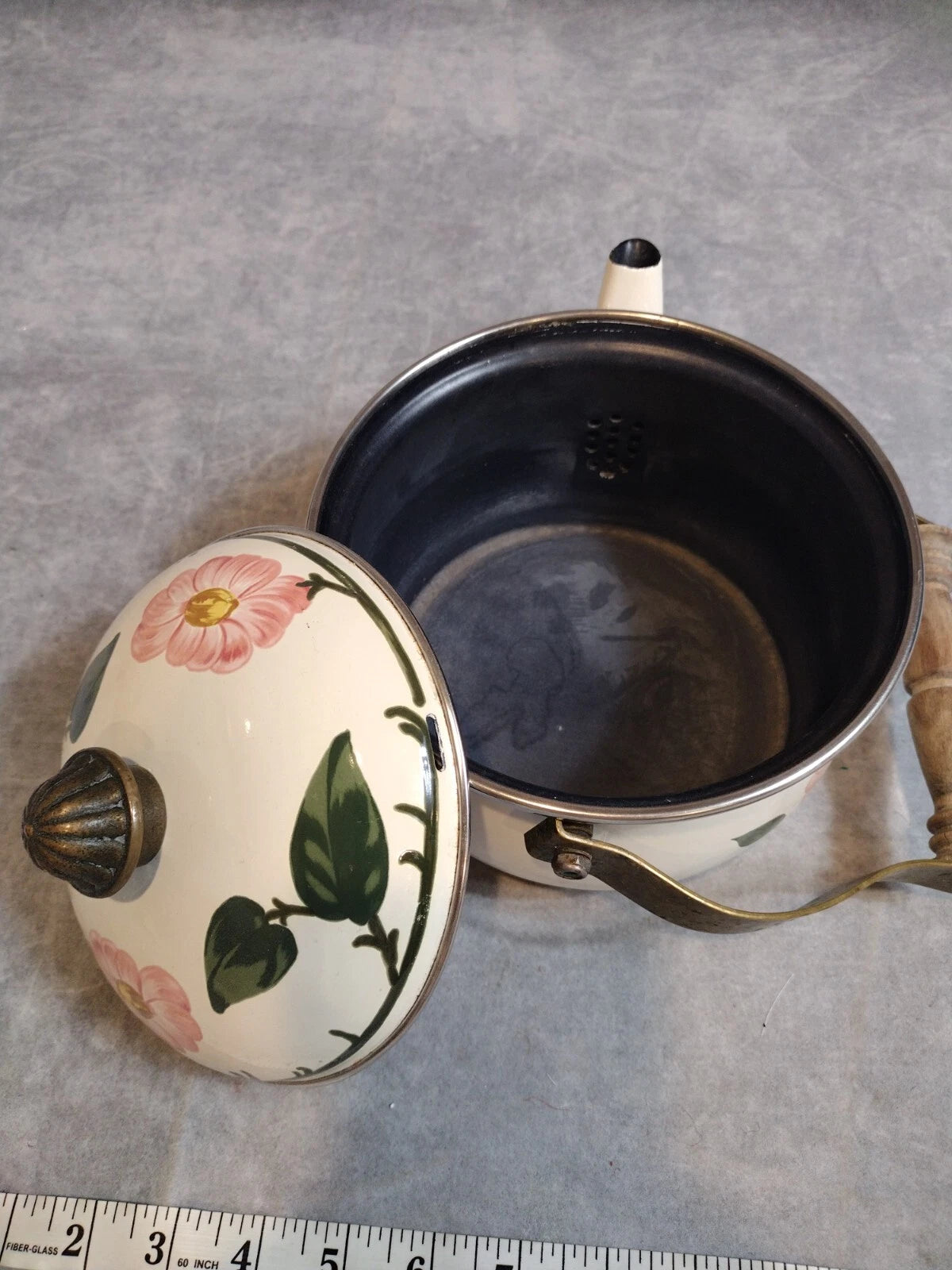 VTG, Villeroy & Boch, "Wild Rose" Enamel, Metal, Tea Pot, Kettle, With Lid