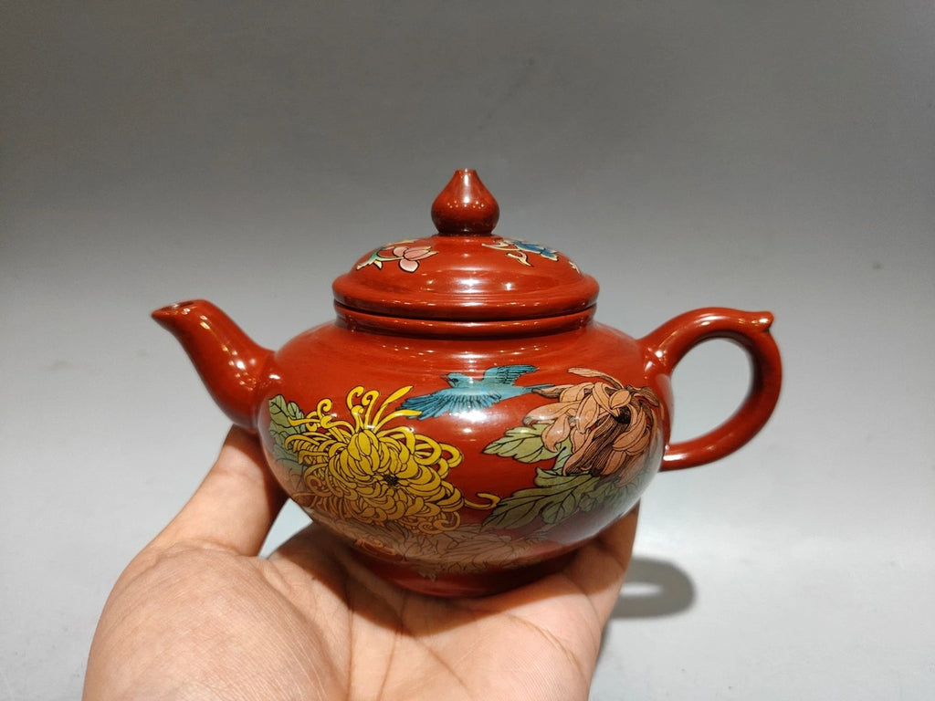 Yixing Zisha Pot Scholarly Aesthetic Kitchen Cute Sculpted Enamel Painted Floral