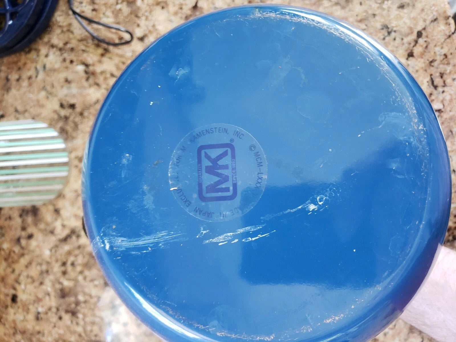 Kamenstein Vintage Enamel Blue Tea Kettle Whistling Cute Teapot Made in Japan