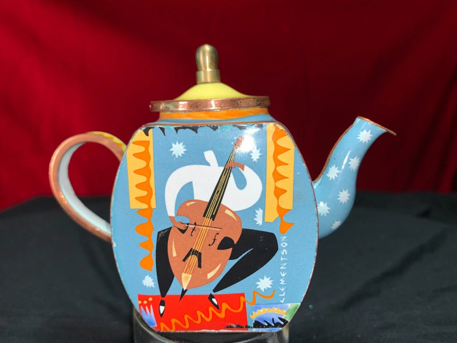 John Clementson Miniature Cello Funk Brass and Enamel Teapot