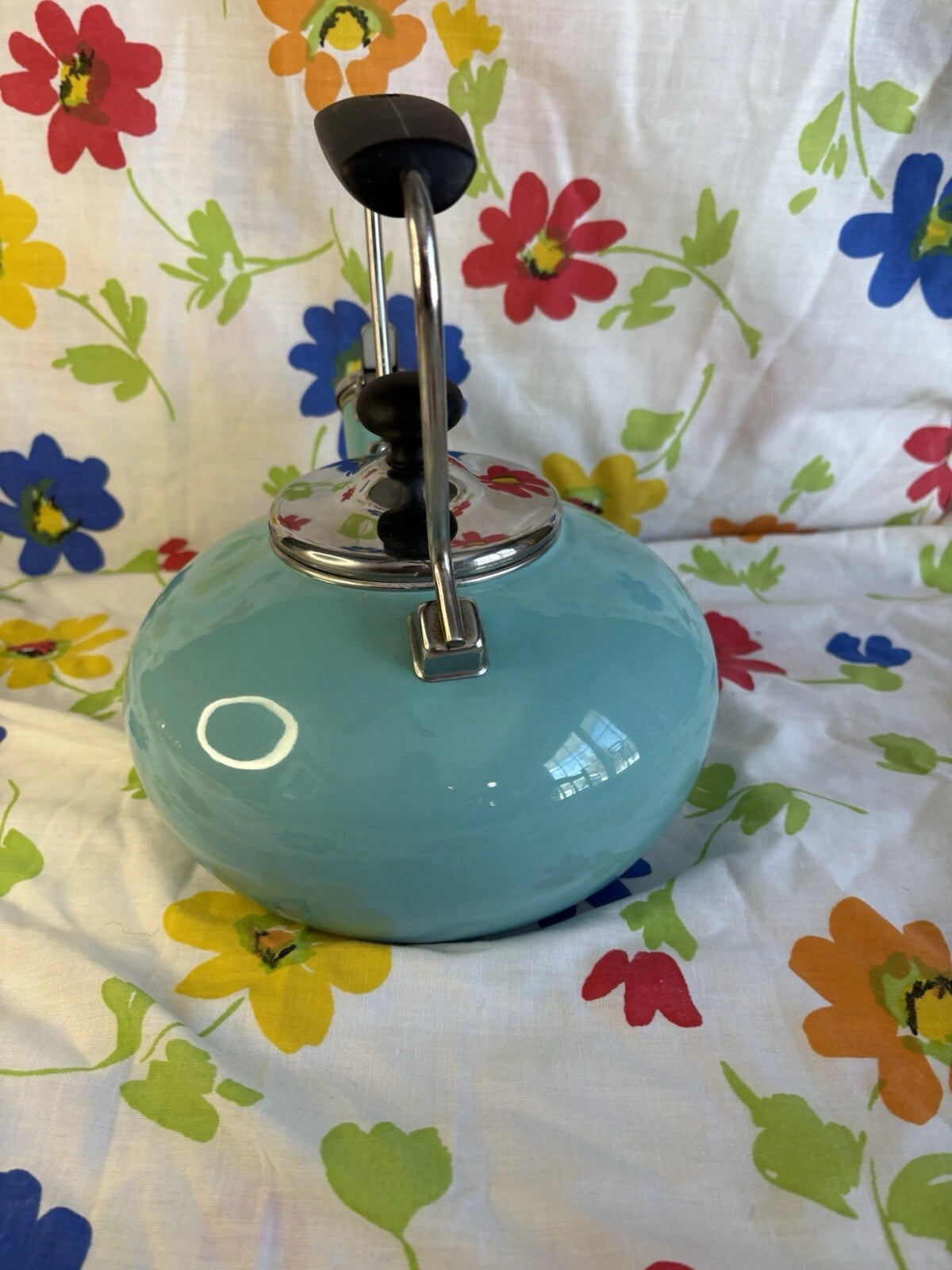 Vintage Chantal Tea Kettle 1.8 QT Enamel Whistling Pot Aqua Teal Blue