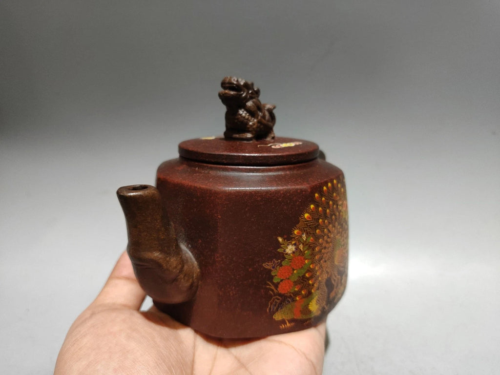 Purple Clay Teapot Tea Pots Strainer Octagonal Dual Tone Enameled Cloisonne