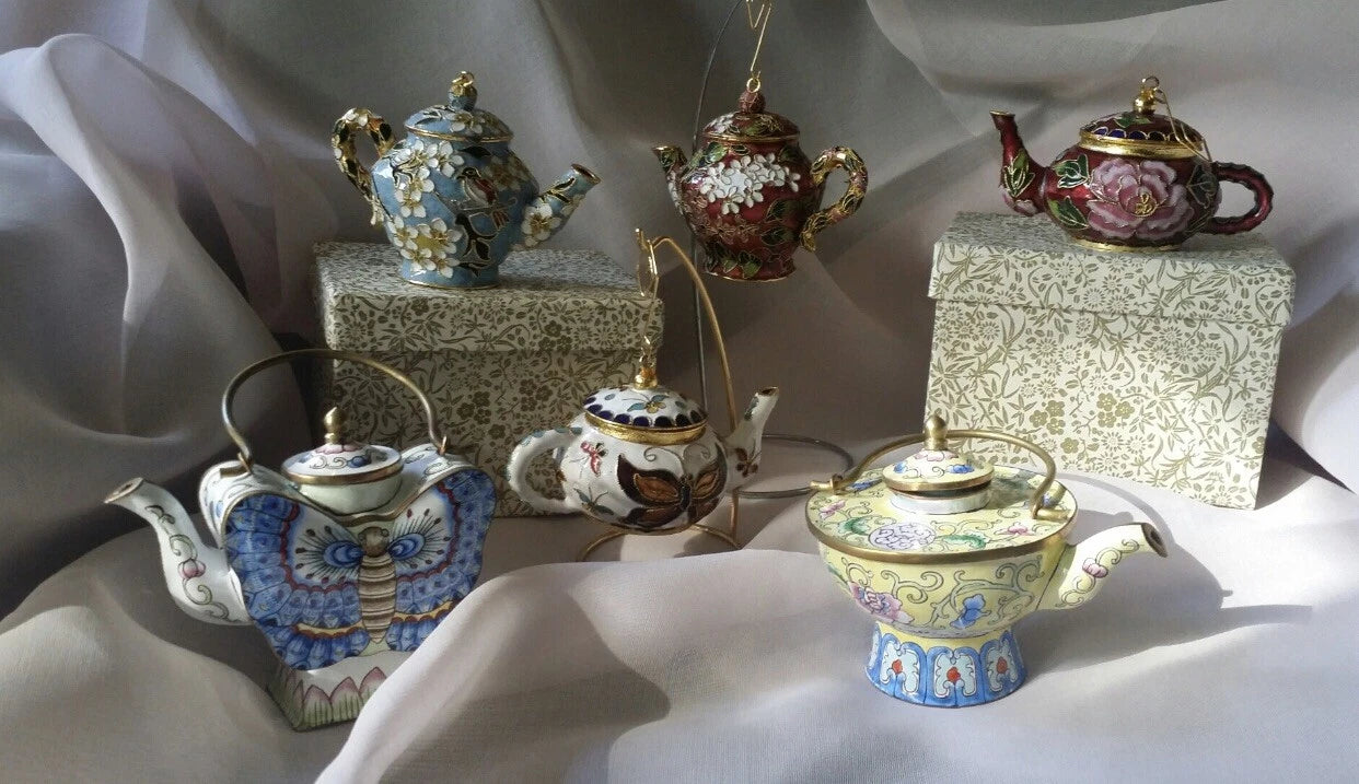 CLOISONNE ENAMEL HANDCRAFTED 2.5" TEAPOT ORNAMENT FIGURINE DECORATION 1 pc