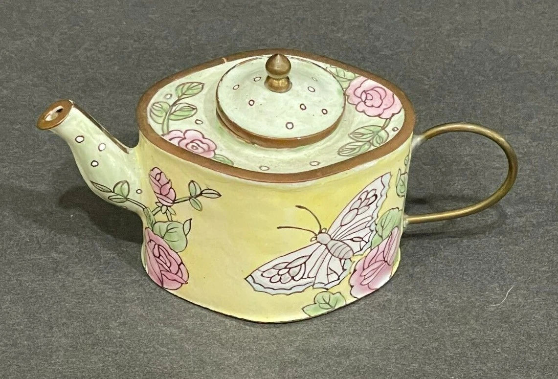 Miniature Enamel Handpainted Teapot - Butterflies - Unsigned