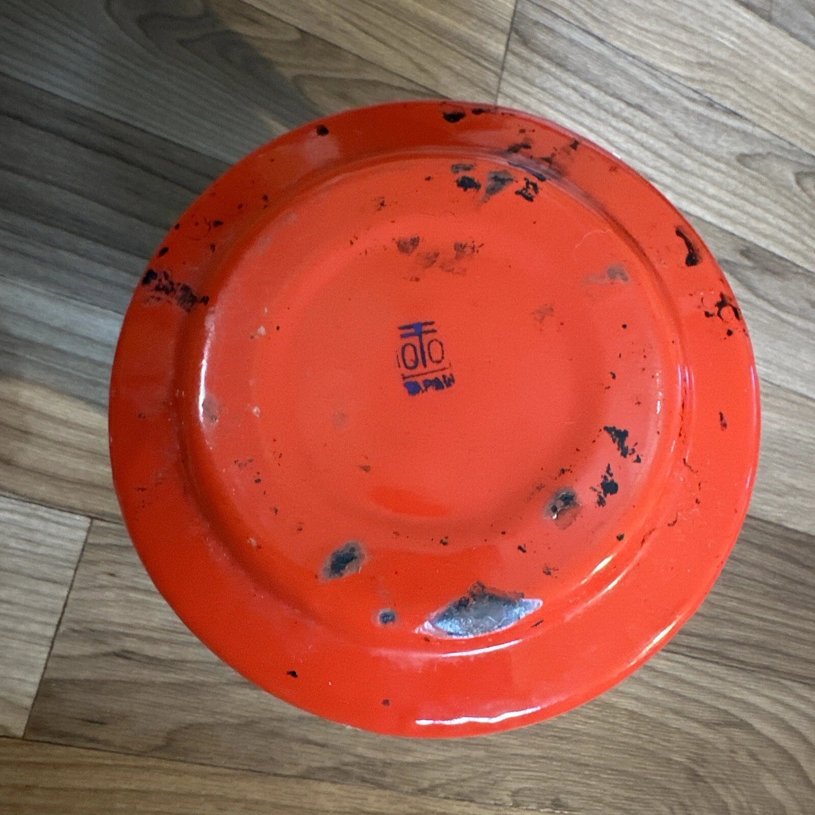 Vintage Midcentury Modern Enamelware Teapot OTTO Japan Bamboo Handle Preowned