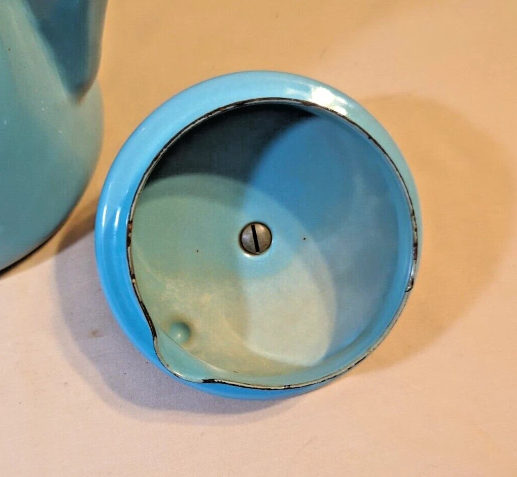 Vintage Robins Egg Blue enamelware  Coffee or Teapot France 9" black Handle.