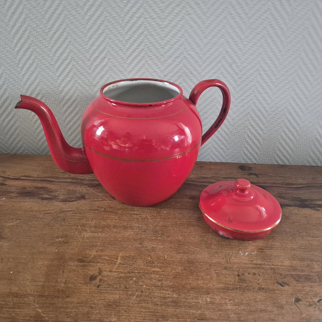 Vintage Enamel COFFEE POT Can Enamelware Tea kettle Red Kaffeekanne Koffiepot