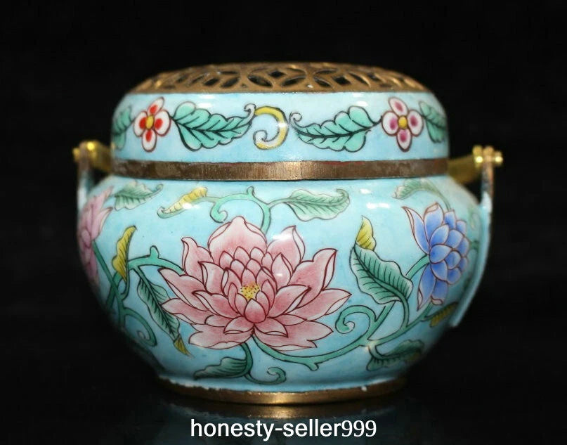 Qianlong Cloisonne Enamel Gilt Flower Pattern Handle Wine Teapot Flagon Statue