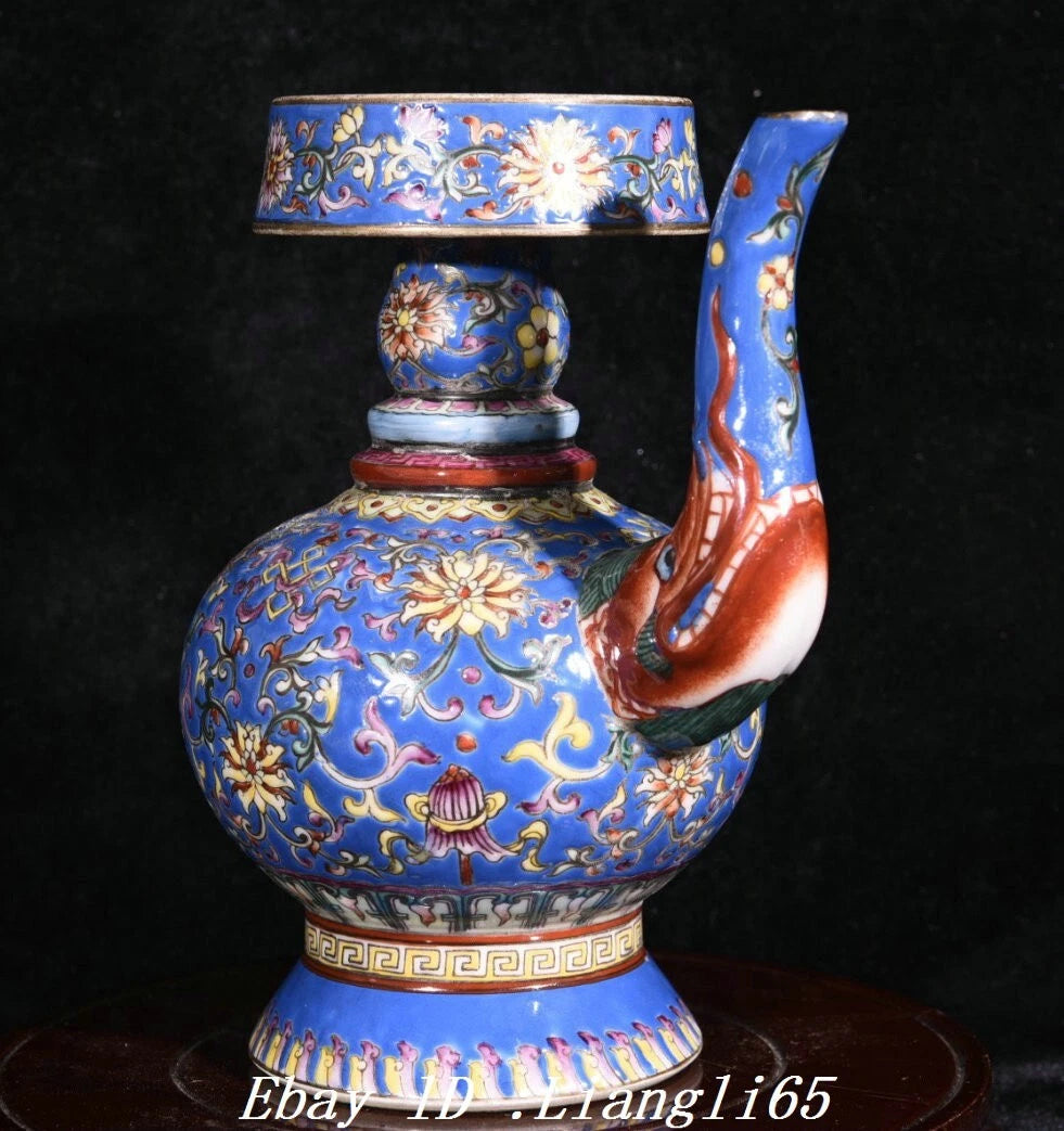 8'' Enamel Colour Porcelain Gilt Dragon Head 8 Auspicious Symbol Tea Pot Flagon-