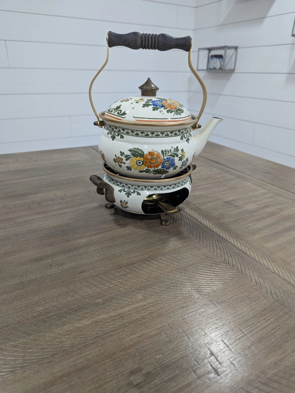 Asta Enamel Tea Kettle With Warmer-Mint Condition