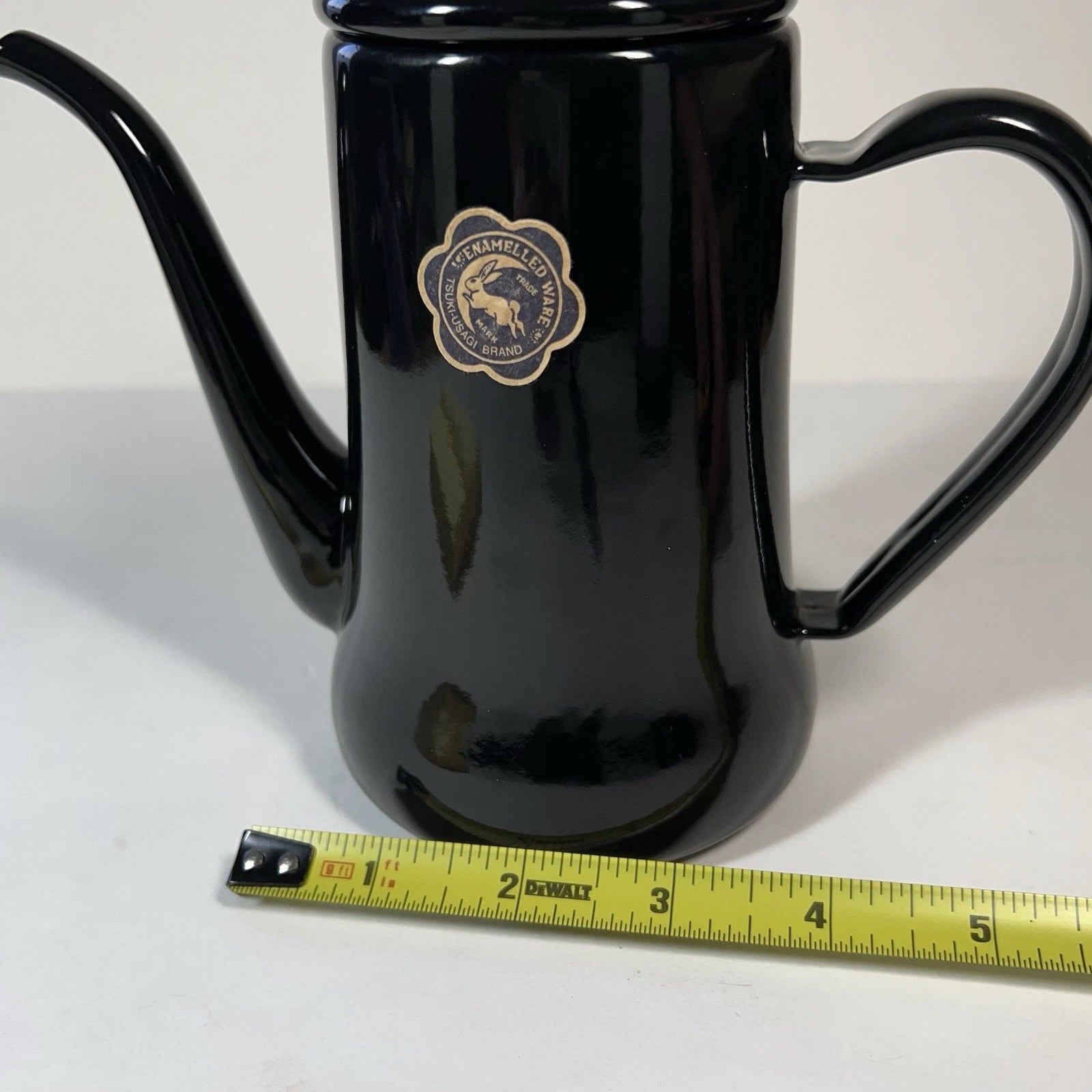 Tsuki Usagi Jirushi Slim Pot 1.2L Black Drip Coffee Tea Kettle Enamel Ware Japan