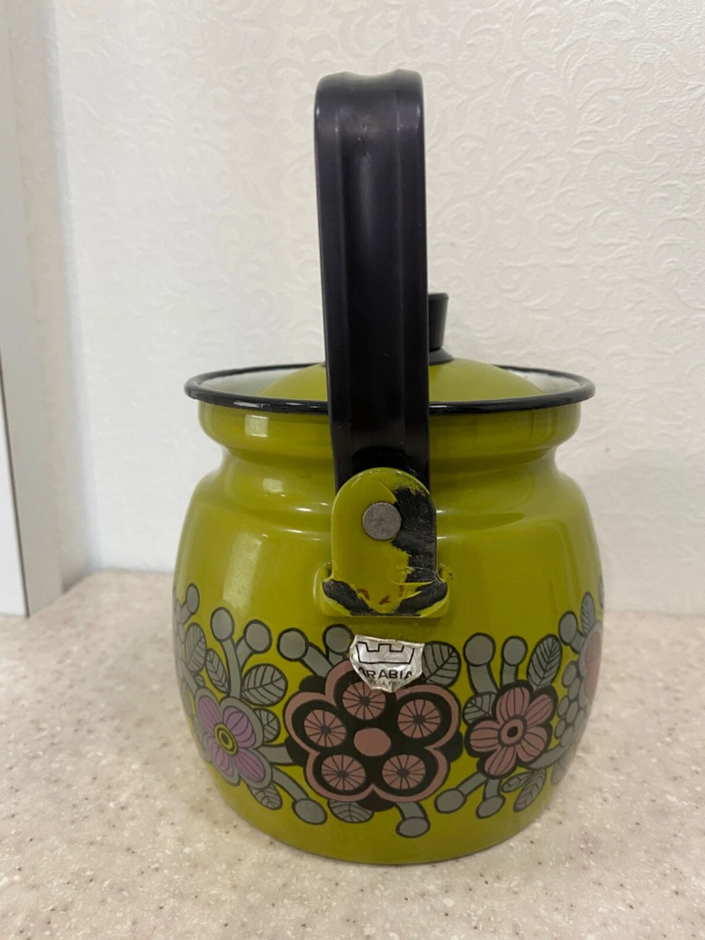 Vintage Enamel Green Primavera Finel Arabia Teapot Kettle 0.6L Kaj Franck