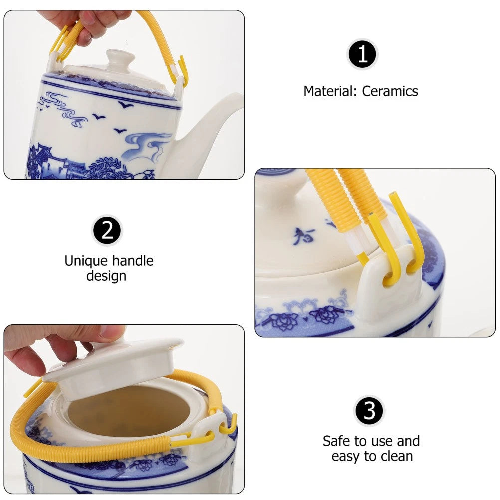 Blue and White Beam-lifting Teapot Porcelain Set Warmer Enamel Kettle