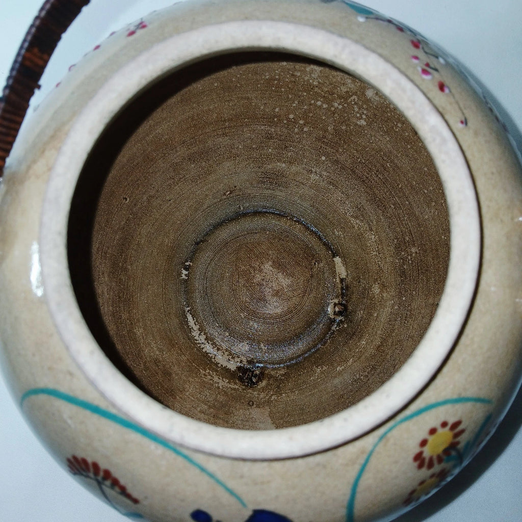 Antique Japanese Yellow Ware Ceramic Famille Rose Raised Enamel Teapot