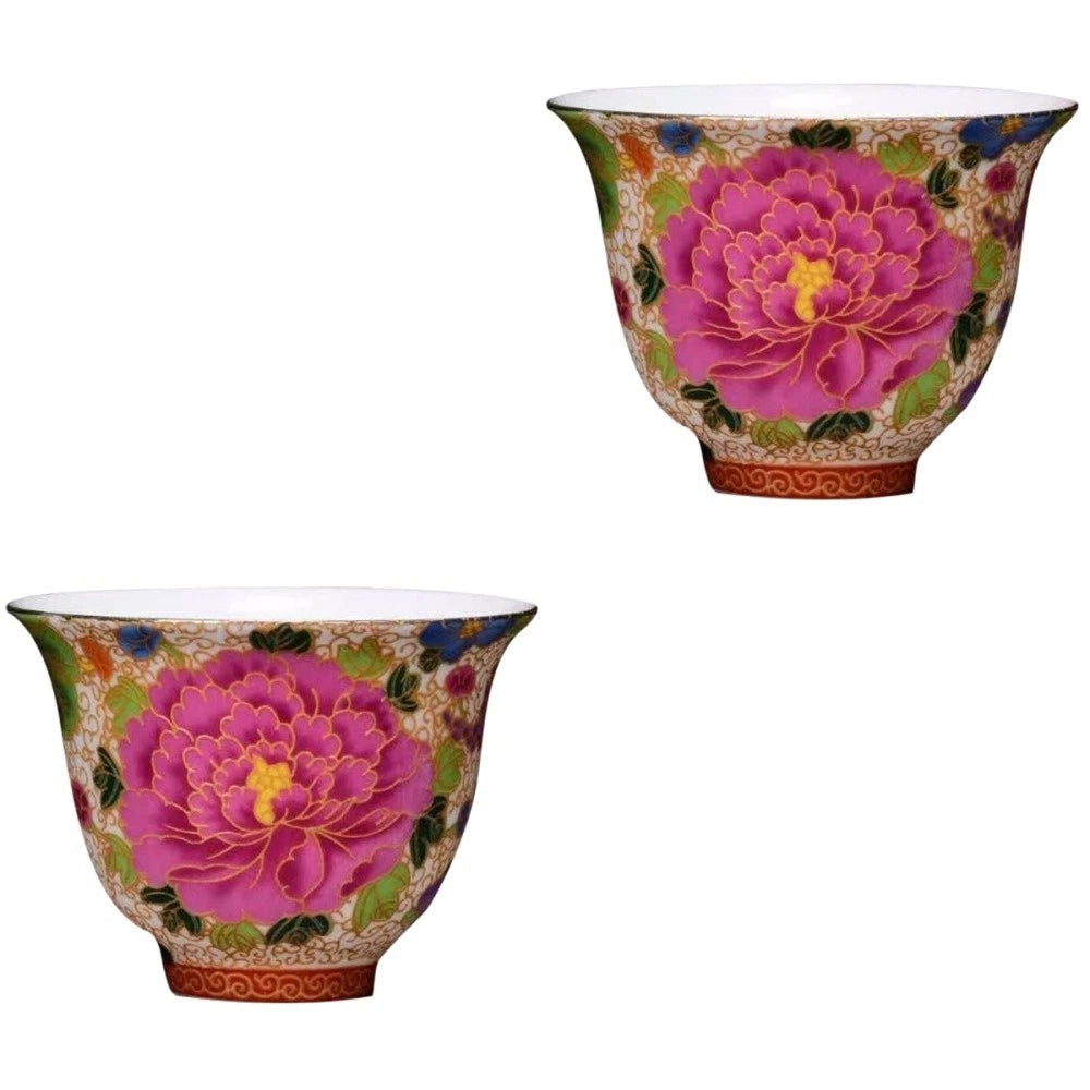 Set of 2 Enamel Teapot Cup Travel Ware Porcelain Ceramic