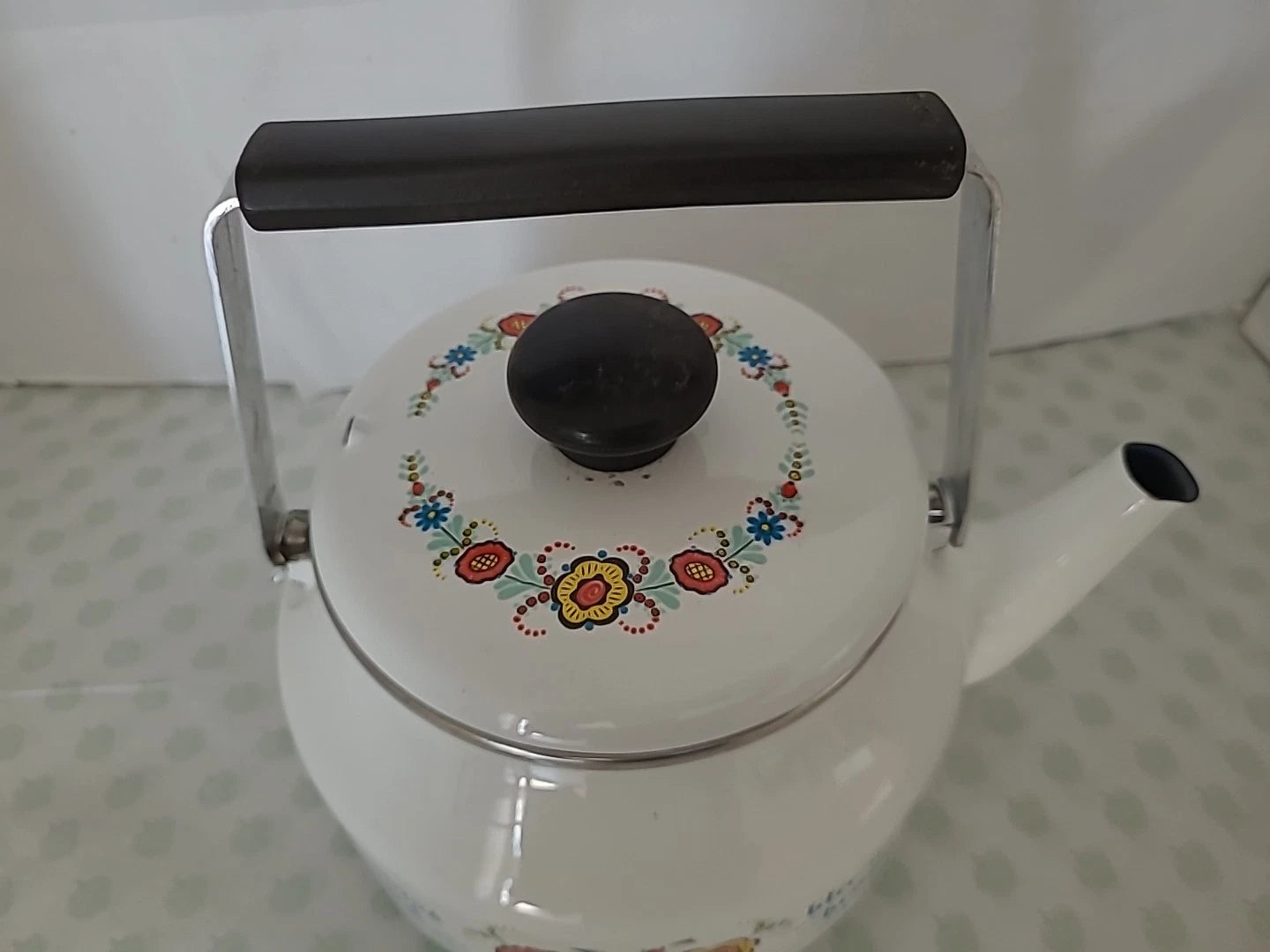 VINTAGE BERGGREN SWEDISH ENAMELWARE TEAPOT TEA KETTLE ROSEMALING FOLK ART