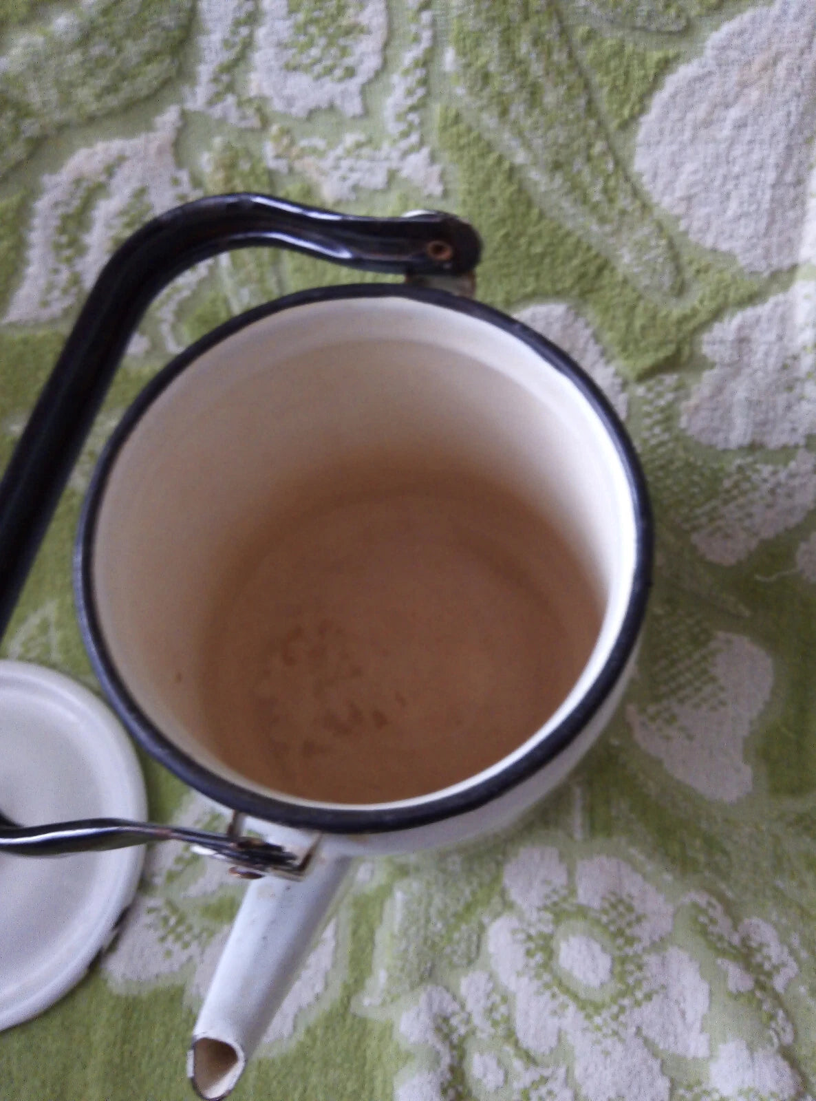 Vintage 70’s Red berries White Enamel Teapot Metal Kettle