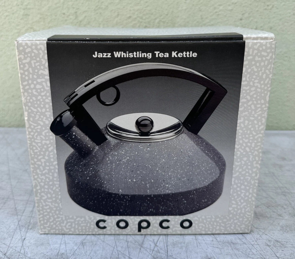 Vintage Copco Jazz Whistling Enamel Tea Kettle Pot 2.5qt Art Deco Dark Granite
