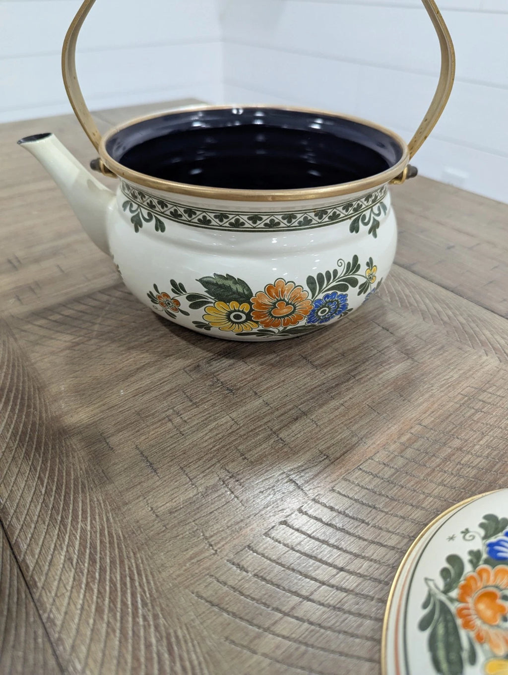 Asta Enamel Tea Kettle With Warmer-Mint Condition