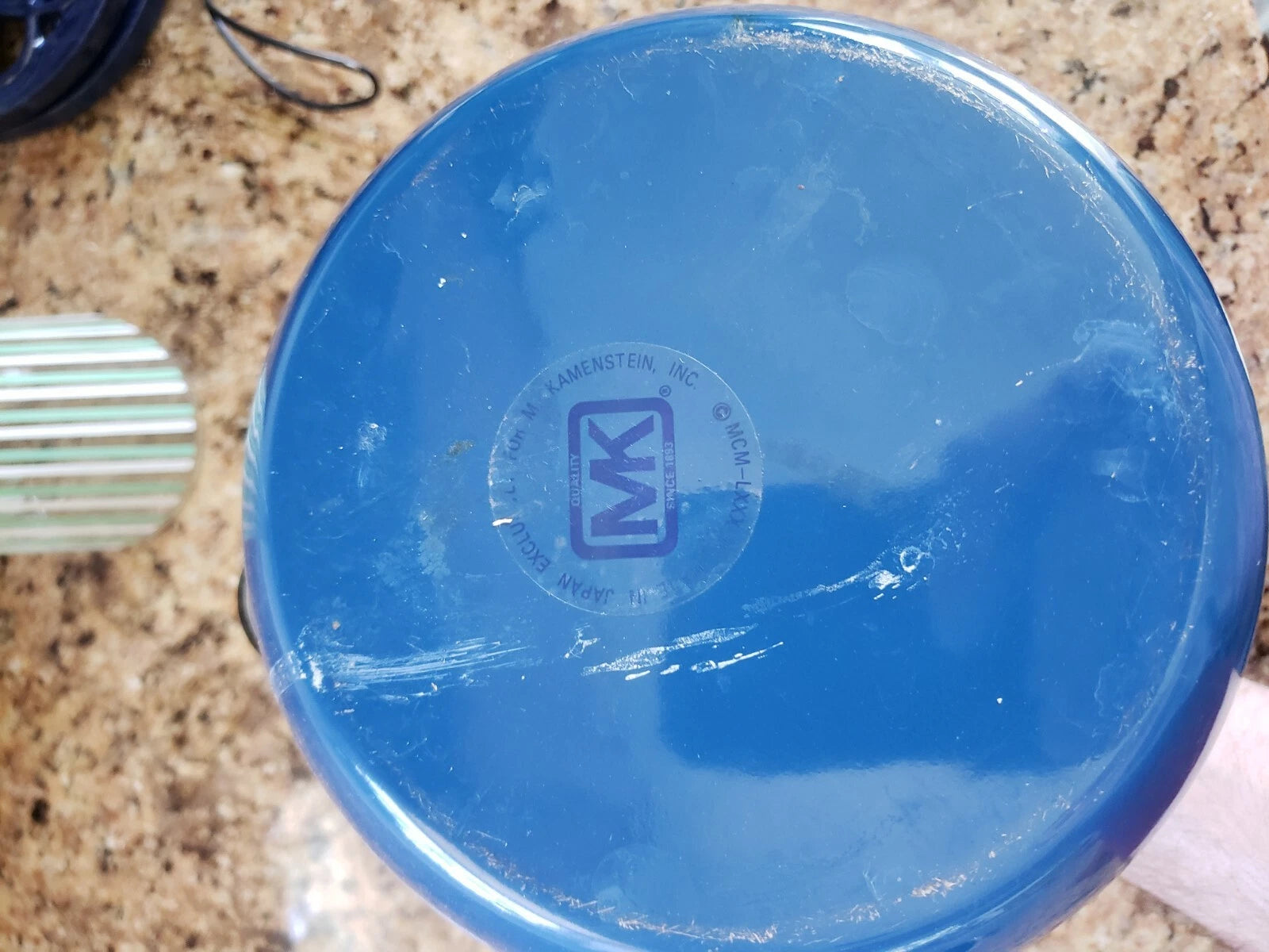 Kamenstein Vintage Enamel Blue Tea Kettle Whistling Cute Teapot Made in Japan