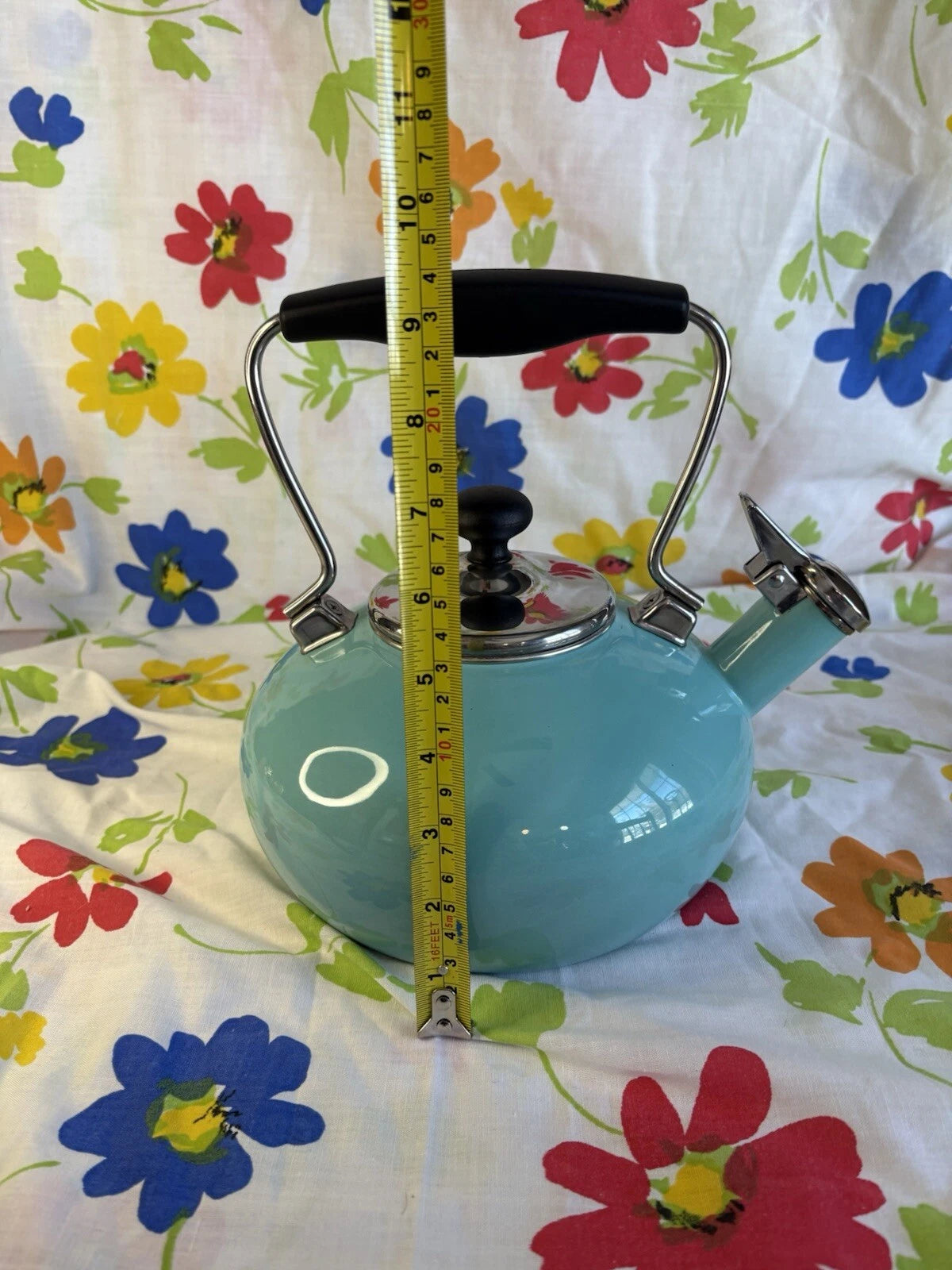 Vintage Chantal Tea Kettle 1.8 QT Enamel Whistling Pot Aqua Teal Blue