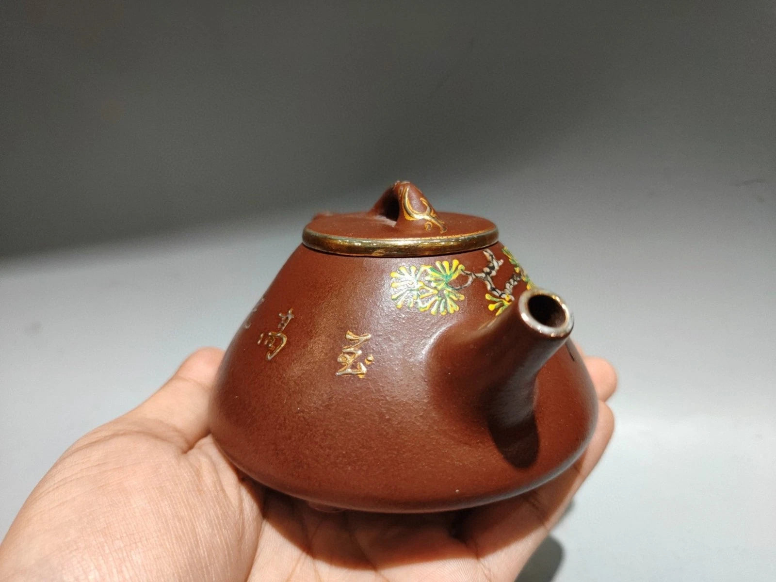 Yixing Zisha Pot Scholarly Aesthetic Kettle Ceramic Enameled Gilded Carved Tiger