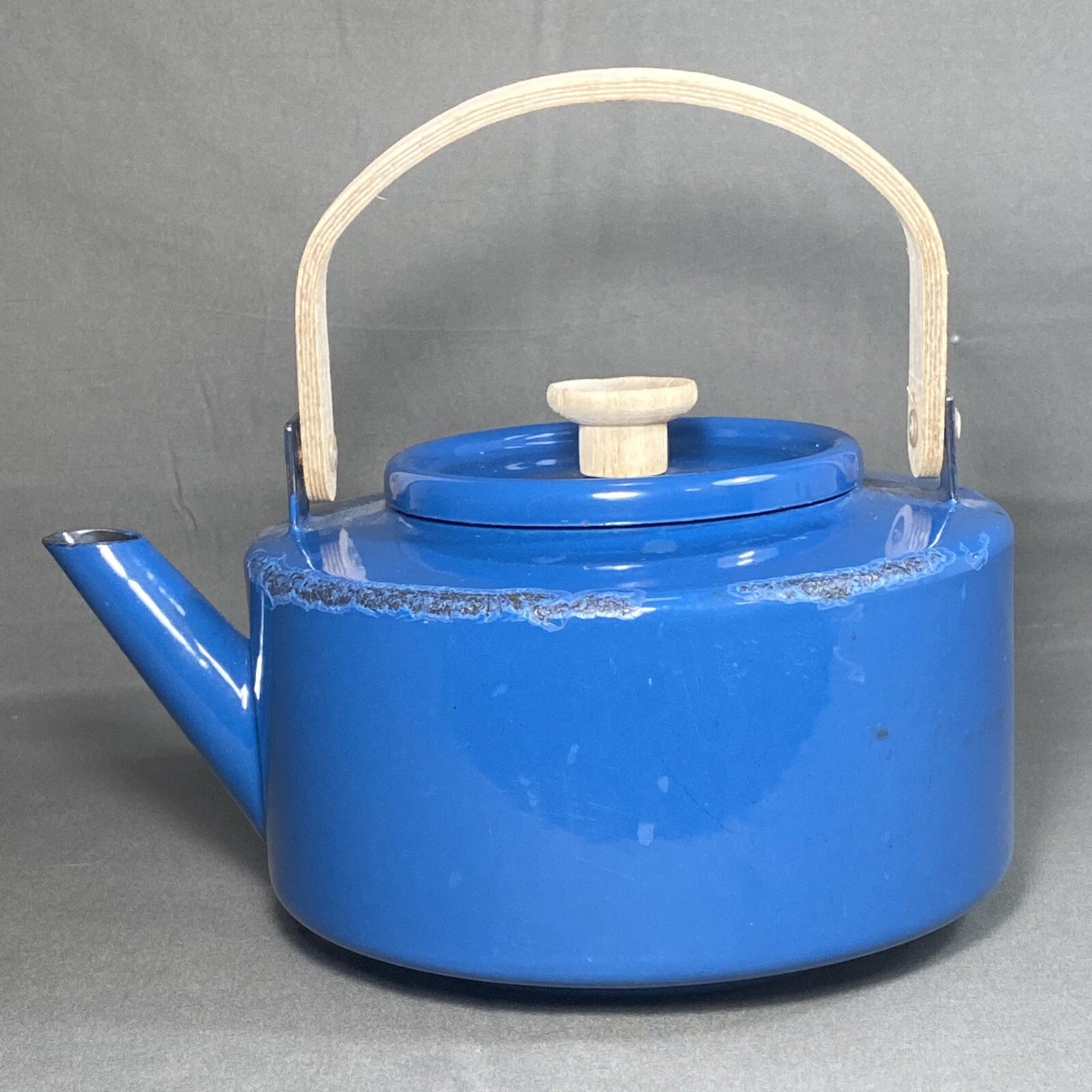 Michael Lax Copco Tea Kettle Pot Blue Wood Enamel Vintage 60s Original #117