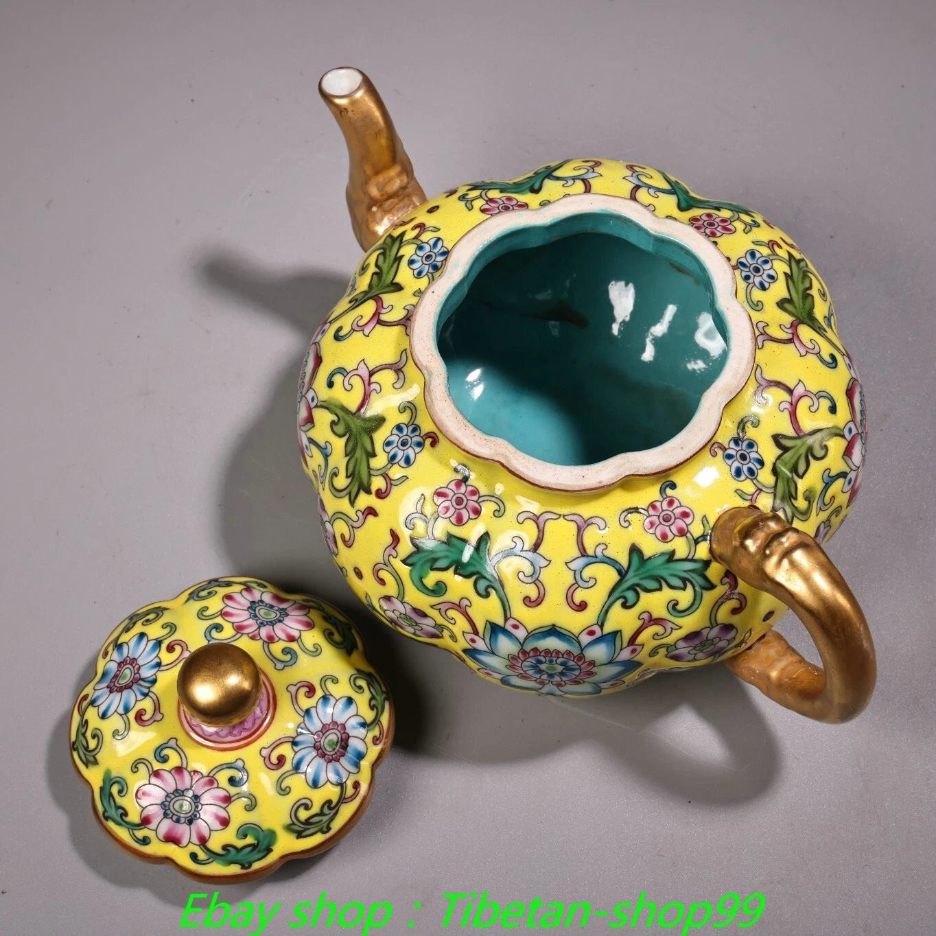 5.9''Old Qing Yongzheng Marked Enamel Colour Porcelain Gilt Wine Tea Pot Flagon