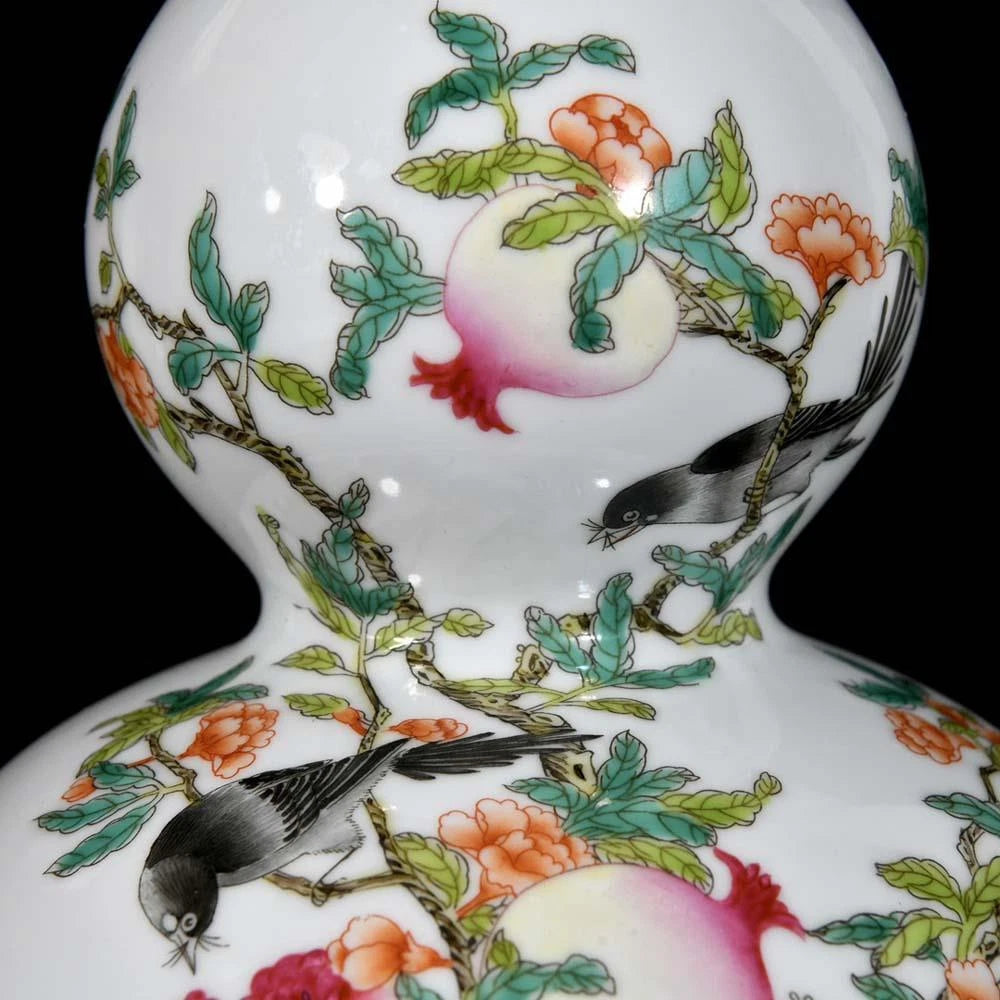 Yongzheng Signed Old Chinese Colour Enamel Gourd Vase W/flower N3292