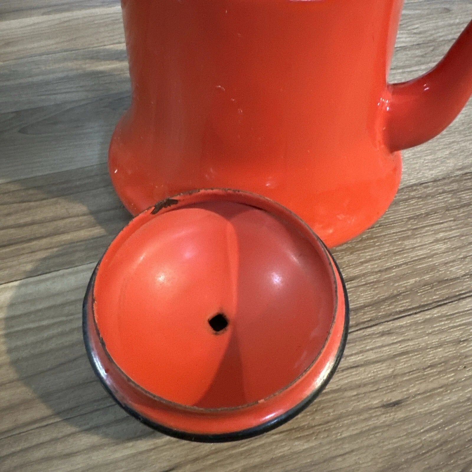 Vintage Midcentury Modern Enamelware Teapot OTTO Japan Bamboo Handle Preowned