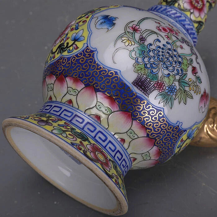 7.7"ChinaColour Enamels Porcelain Gild Embossed Decoration Flowers Plants Kettle