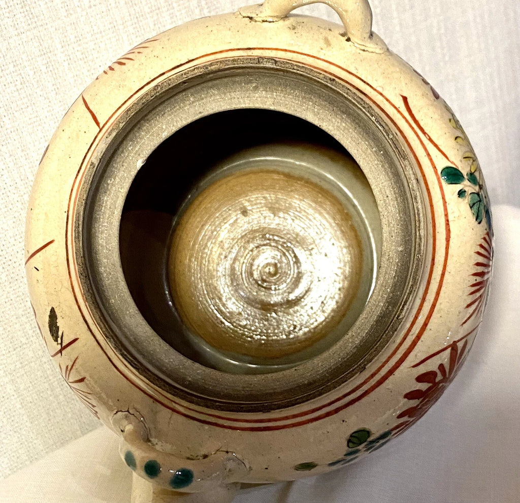 Antique Japanese Yellow Ware Ceramic Famille Rose Raised Enamel Teapot Signed