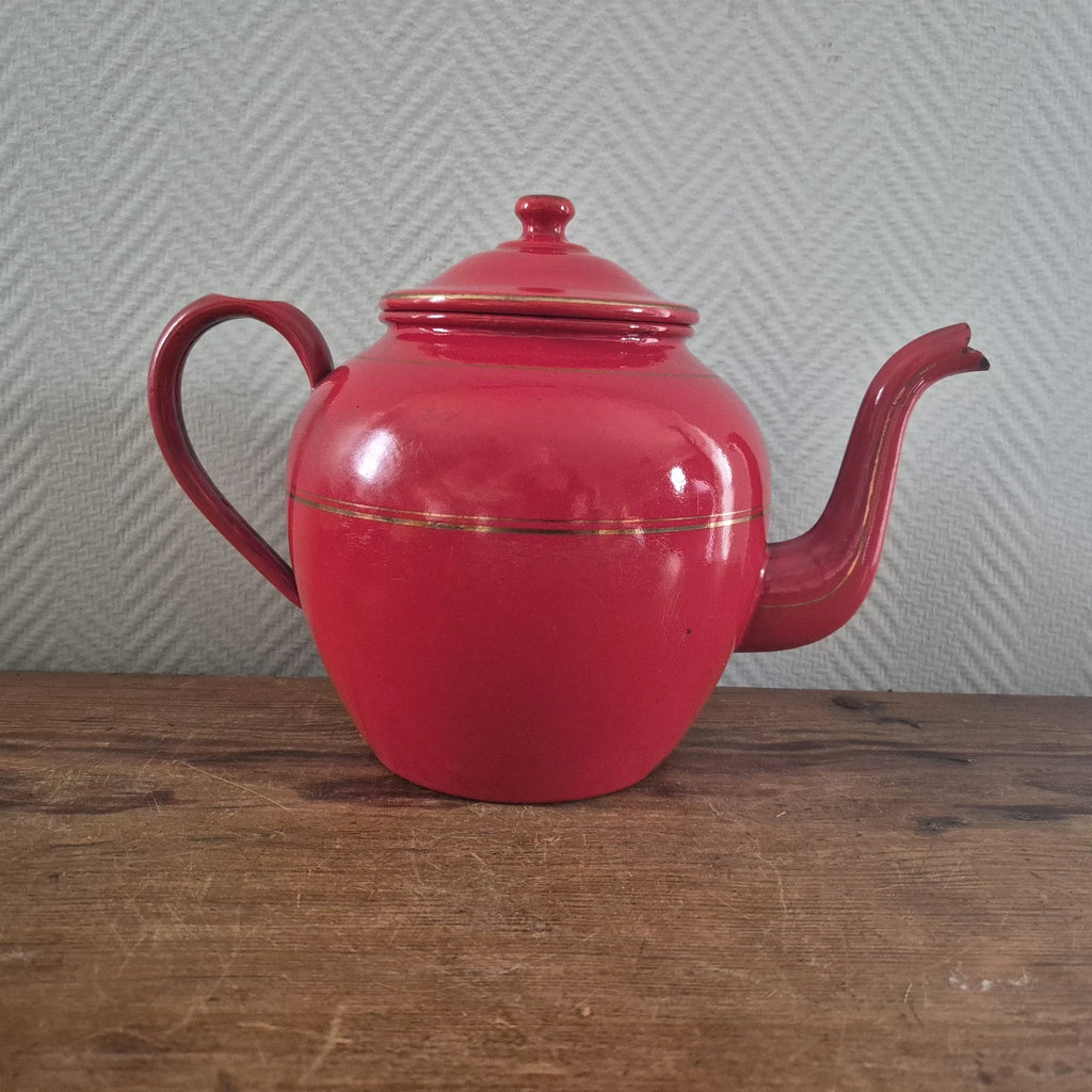 Vintage Enamel COFFEE POT Can Enamelware Tea kettle Red Kaffeekanne Koffiepot